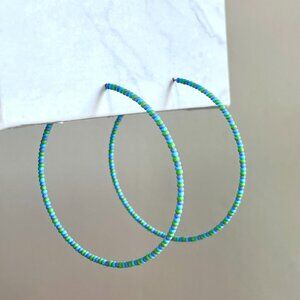 Ocean Hand Beaded Hoop Earrings